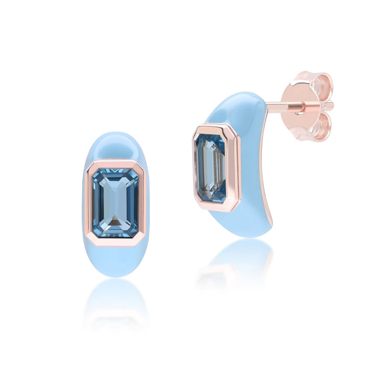 Orecchini a mezzo cerchio ottagonali in smalto blu e turchese Siberian Waltz in vermeil oro rosa