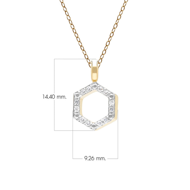 Ciondolo esagonale geometrico in oro giallo da 9 ct con diamante