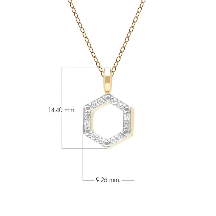 Ciondolo esagonale geometrico in oro giallo da 9 ct con diamante