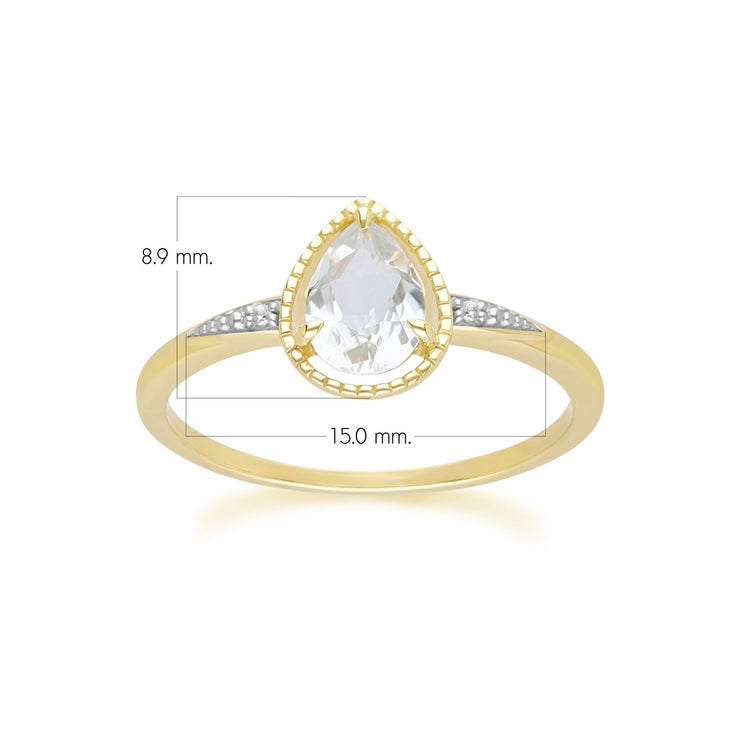 Bague classique en or jaune 9 carats avec aigue-marine en forme de poire et diamant