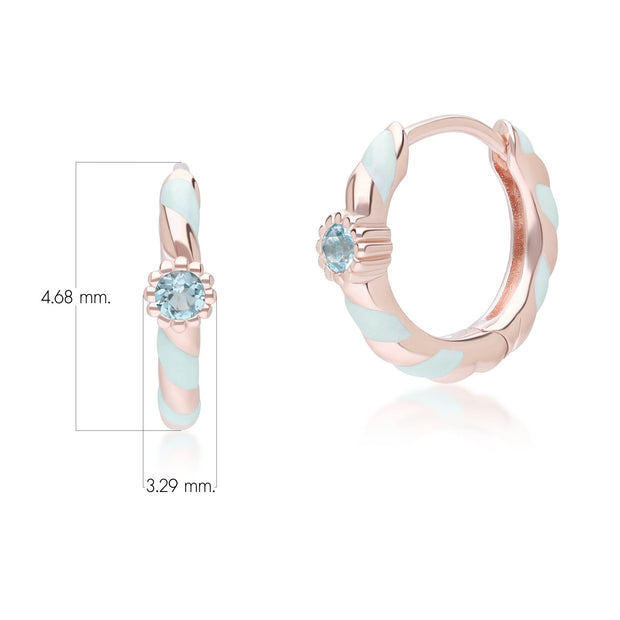 Orecchini a cerchio per valzer siberiano in argento sterling placcato oro rosa pregiato con smalto blu e topazio azzurro svizzero rotondo