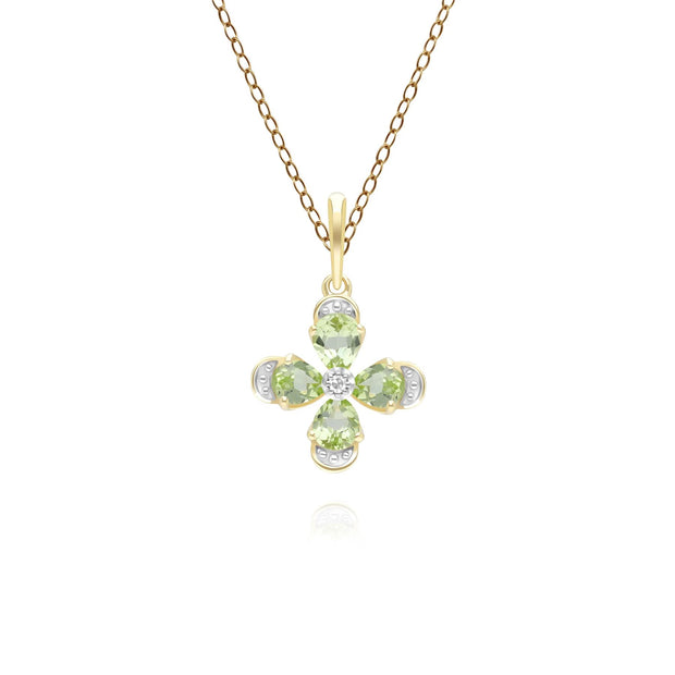 Ciondolo floreale con peridoto e diamante in oro giallo da 9 ct