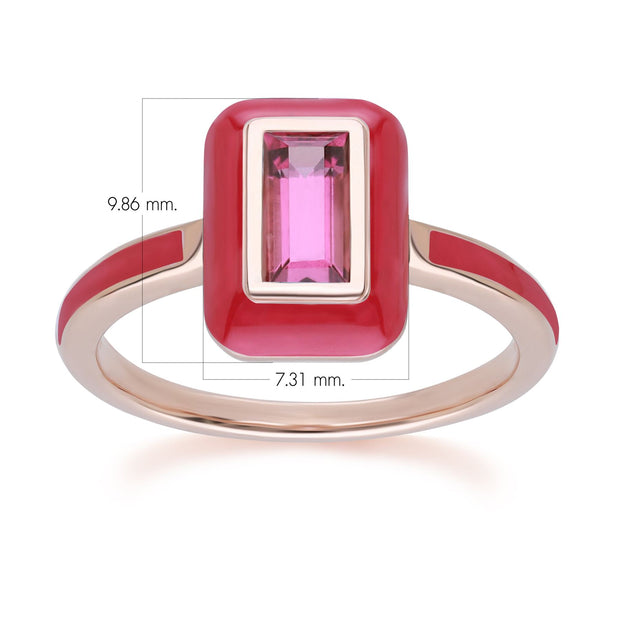 Anello Valzer siberiano in smalto rosa e rodolite baguette in argento sterling placcato oro rosa