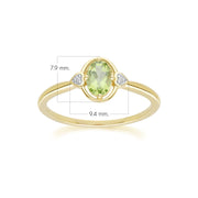 Bague classique en or jaune 9 carats avec péridot ovale et diamants