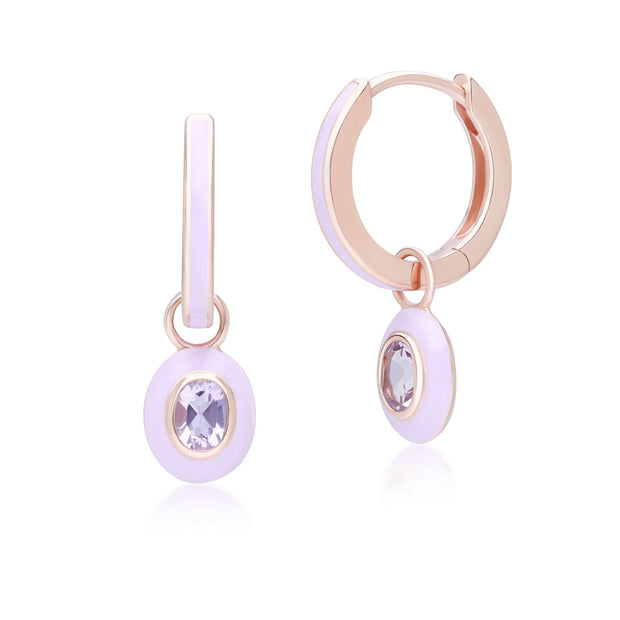 Orecchini Cerchio Valzer Siberiano in argento sterling placcato oro rosa pregiato con smalto viola e ametista rosa