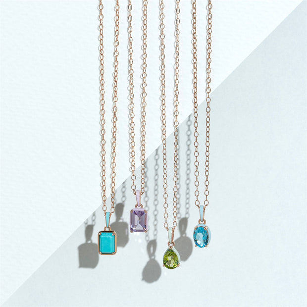 Ciondolo ottagonale in smalto blu e turchese "Valzer Siberiano" in vermeil oro rosa