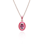 Ciondolo Valzer siberiano in smalto rosa e rodolite ovale in argento sterling placcato oro rosa