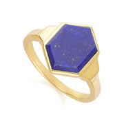 Bague Grand Déco Hexagone Lapis Lazuli en Or Vermeil