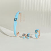Bracciale rigido Siberian Waltz in smalto blu e topazio azzurro cielo ottagonale in vermeil oro rosa