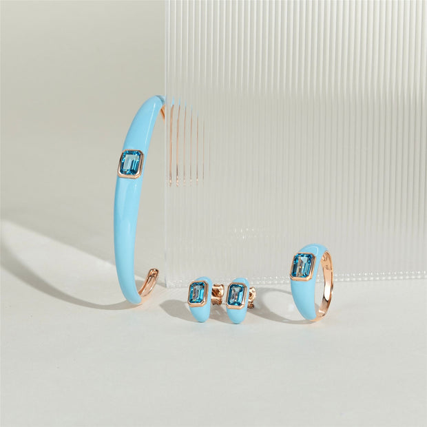 Bracciale rigido Siberian Waltz in smalto blu e topazio azzurro cielo ottagonale in vermeil oro rosa
