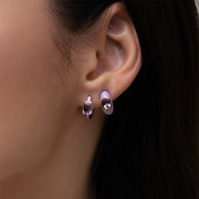 Orecchini a cerchio in smalto viola e ametista ottagonale Siberian Waltz in vermeil oro rosa
