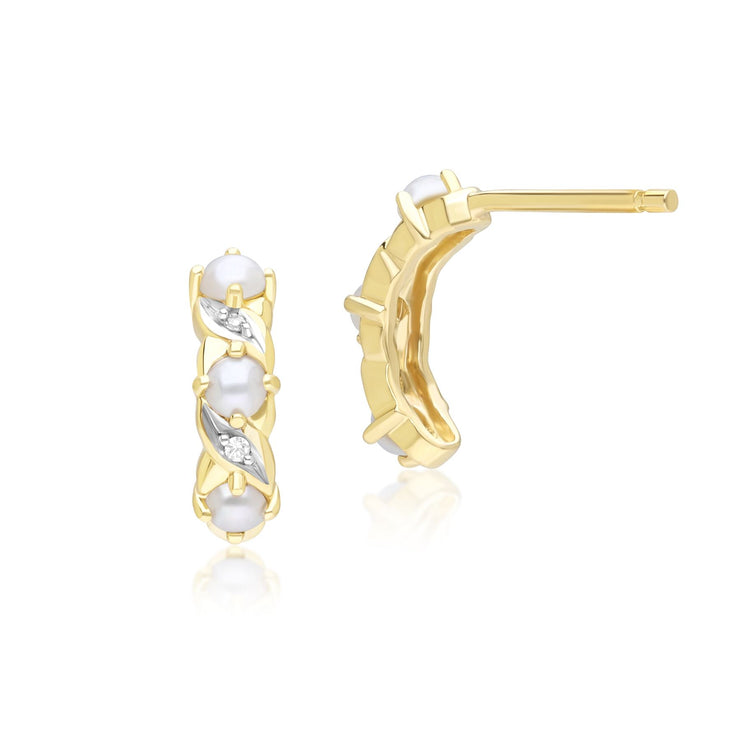 Orecchini a mezzo cerchio Eternity in stile classico Art Nouveau in oro giallo da 9 ct con perla e diamante