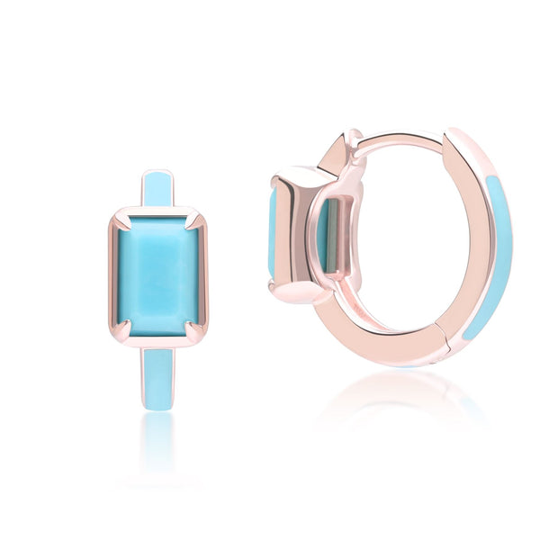 Orecchini a cerchio ottagonali in smalto blu e turchese Siberian Waltz in vermeil oro rosa