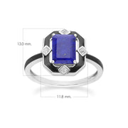Bague Grand Deco en argent sterling, émail noir, lapis-lazuli et topaze