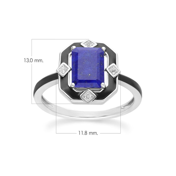 Bague Grand Deco en argent sterling, émail noir, lapis-lazuli et topaze