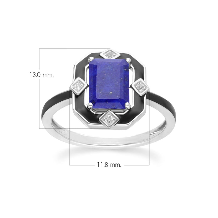 Bague Grand Deco en argent sterling, émail noir, lapis-lazuli et topaze