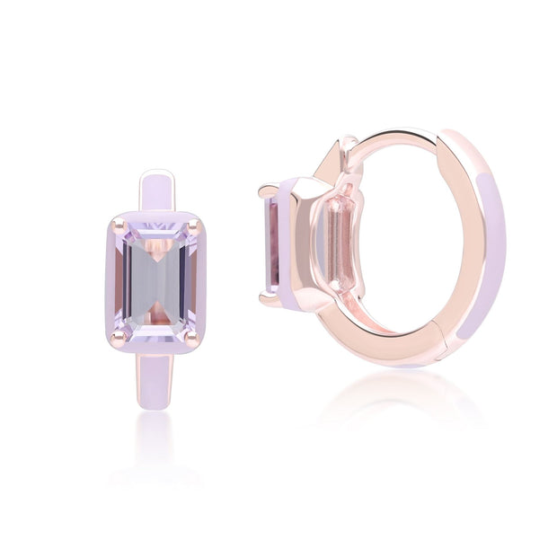 Orecchini a cerchio in smalto viola e ametista ottagonale Siberian Waltz in vermeil oro rosa