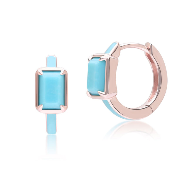 Orecchini a cerchio ottagonali in smalto blu e turchese Siberian Waltz in vermeil oro rosa