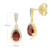 Boucles d'oreilles pendantes classiques en or jaune 9 carats avec grenat et diamants