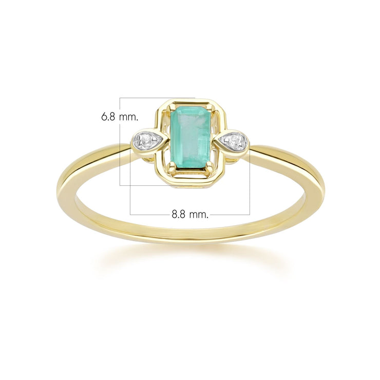 Bague Classique en Or Jaune 9ct avec Emeraude Baguette et Diamants