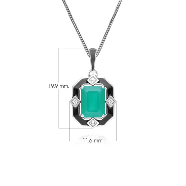 Collier Grand Deco en argent sterling avec pendentif en émail noir, calcédoine et topaze
