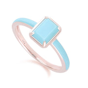 Anello ottagonale in smalto blu e turchese Siberian Waltz in vermeil oro rosa