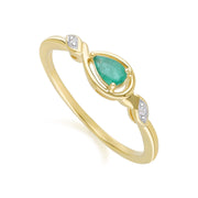 Anello classico in oro giallo 9 carati con smeraldo a forma di goccia e diamanti