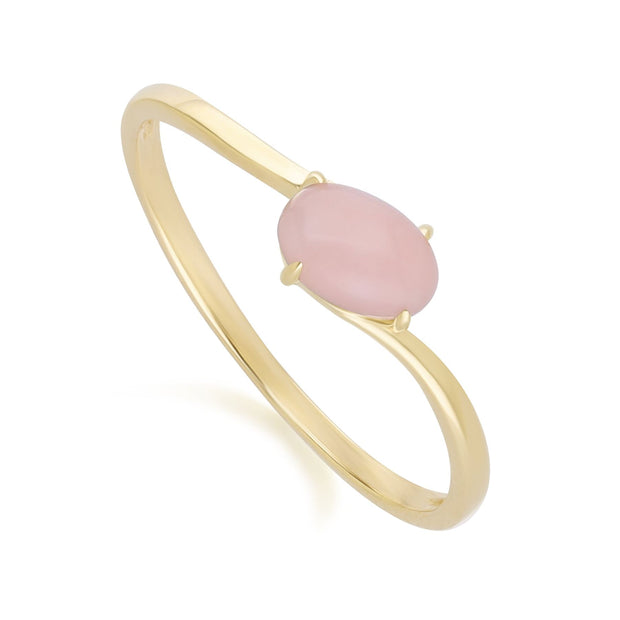 Anello classico con opale rosa ovale in oro giallo da 9 ct