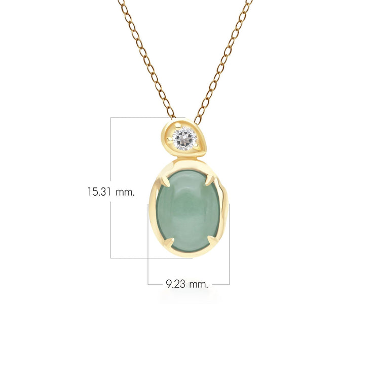 Ciondolo irregolare in argento sterling dorato con giada verde sfumata ovale e topazio