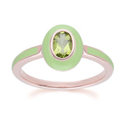 Bague Siberian Waltz en argent sterling doré à l'or fin rose avec émail vert et péridot ovale