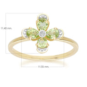 Anello floreale con peridoto e diamante in oro giallo da 9 ct