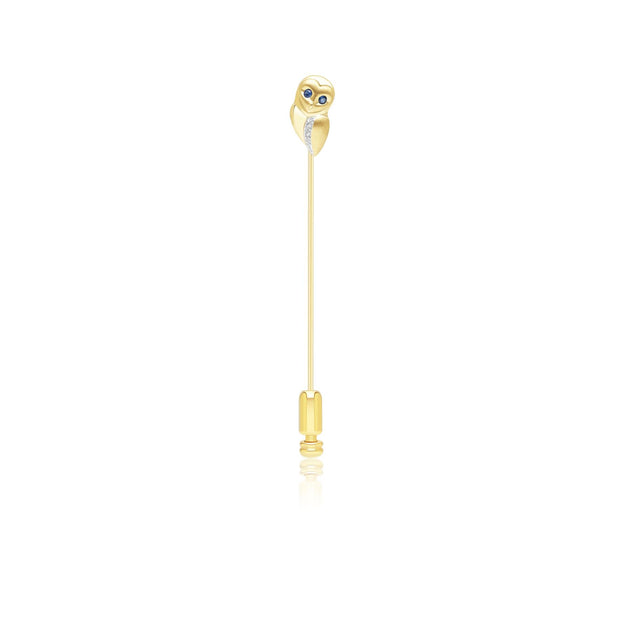 Spilla Gufo Gardenia in oro giallo da 9 ct con zaffiro bianco e grano