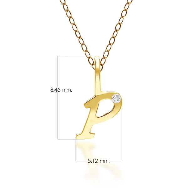 Ciondolo con lettera P dell'alfabeto in oro giallo da 9 ct con diamante