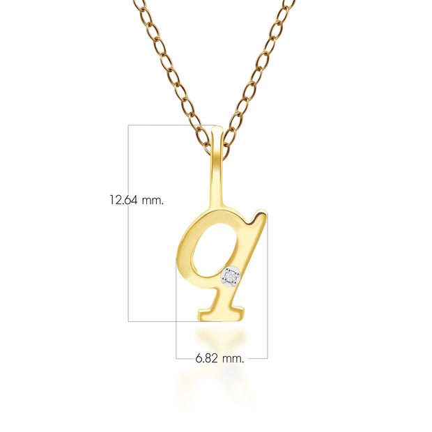 Ciondolo con lettera Q dell'alfabeto in oro giallo da 9 ct con diamante