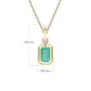 Collana classica con ciondolo in oro giallo 9 carati con smeraldo baguette e diamanti