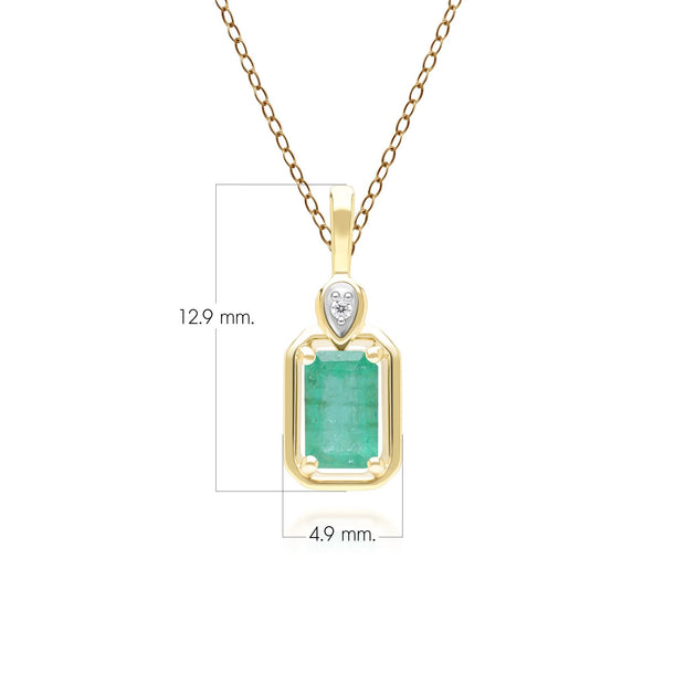 Collana classica con ciondolo in oro giallo 9 carati con smeraldo baguette e diamanti