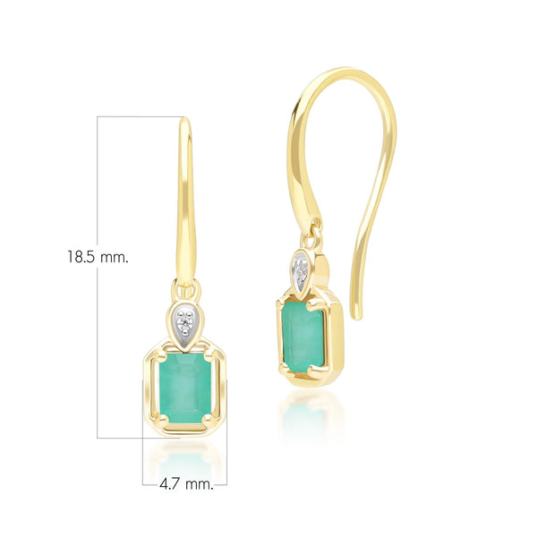 Classici orecchini pendenti in oro giallo 9 carati con smeraldi baguette e diamanti