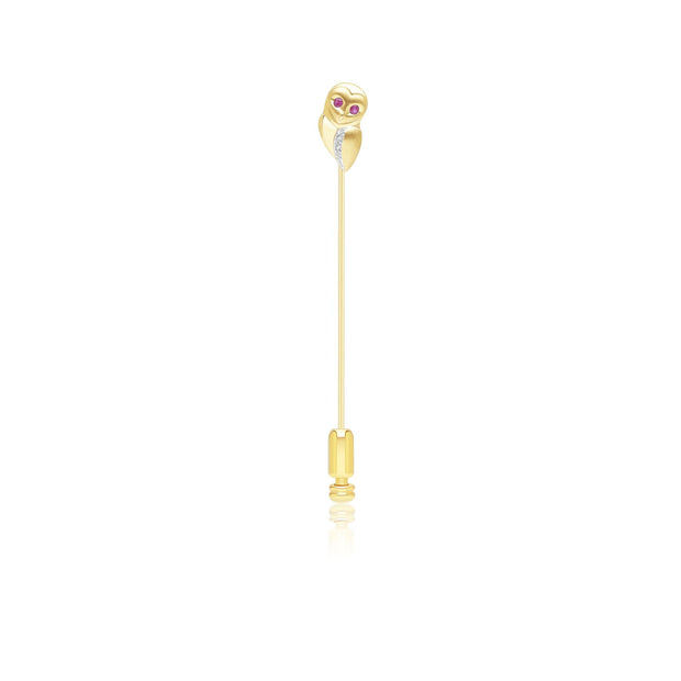 Spilla Gufo Gardenia in oro giallo da 9 ct con rubino e zaffiro bianco