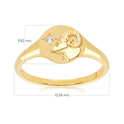 Anello con sigillo dello zodiaco Ariete in oro giallo da 9 ct con un diamante