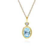 Collier pendentif coeur classique en or jaune 9 carats avec topaze ovale et diamants