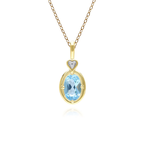 Collier pendentif coeur classique en or jaune 9 carats avec topaze ovale et diamants