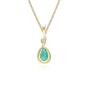 Collana classica in oro giallo 9 carati con ciondolo in diamanti e smeraldo taglio a pera