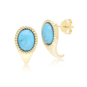 Boucles d'oreilles pendantes ovales Classique en or jaune 9 carats avec turquoise
