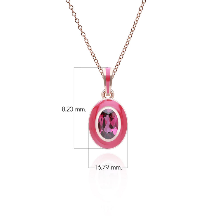 Ciondolo Valzer siberiano in smalto rosa e rodolite ovale in argento sterling placcato oro rosa