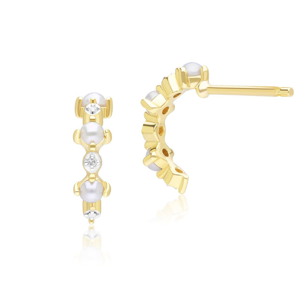 Orecchini classici a mezzo cerchio Eternity in oro giallo da 9 ct con perla e diamante