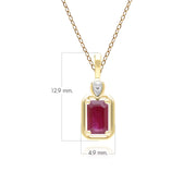 Collana classica in oro giallo 9 carati con ciondolo a baguette, rubini e diamanti