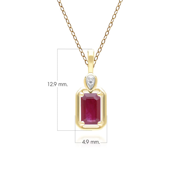 Collana classica in oro giallo 9 carati con ciondolo a baguette, rubini e diamanti