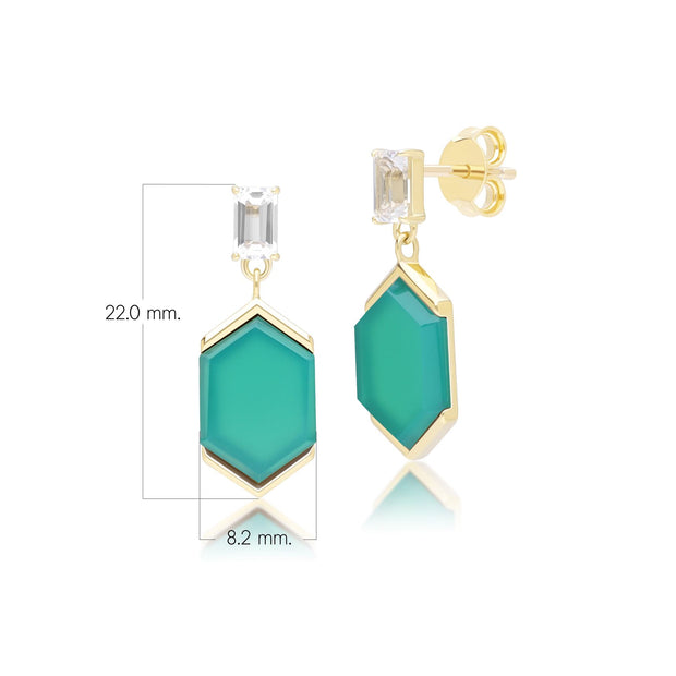 Boucles d'oreilles pendantes Grand Deco hexagonales en calcédoine et topaze en vermeil doré