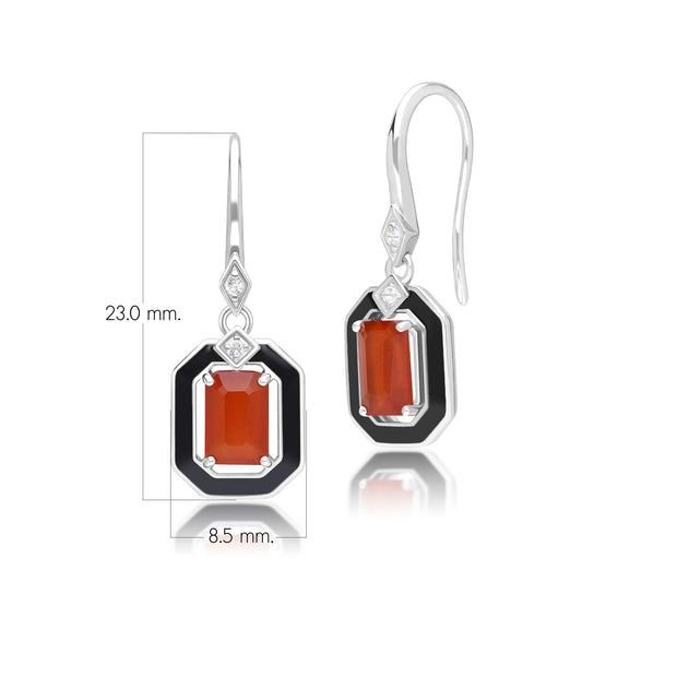 Boucles d'oreilles pendantes Grand Deco en argent sterling, émail noir, cornaline et topaze