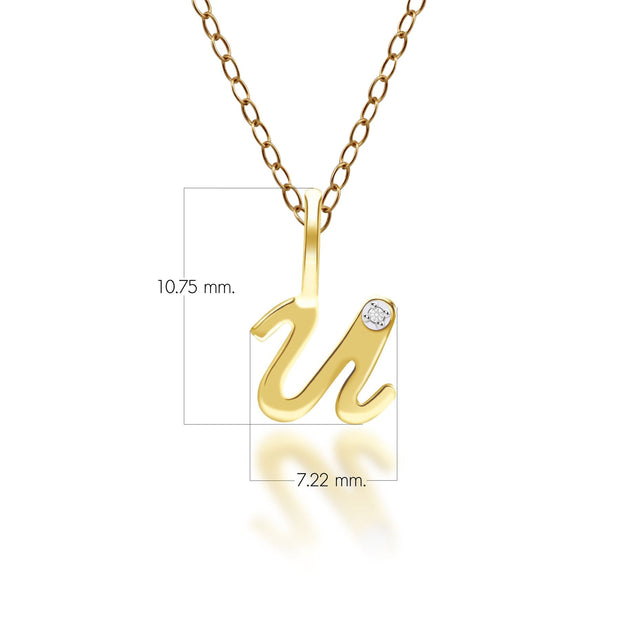 Ciondolo con lettera U dell'alfabeto in oro giallo da 9 ct con diamante